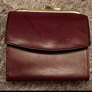 Brown and Gold Leather Wallet with Fold-Over Flap